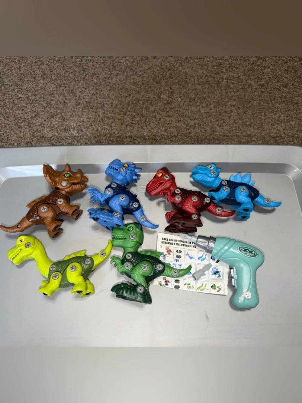 DIY Drill-Apart Dinosaur Toy Set - Assorted Blue, Red, Green, Yellow 6 dinosaurs